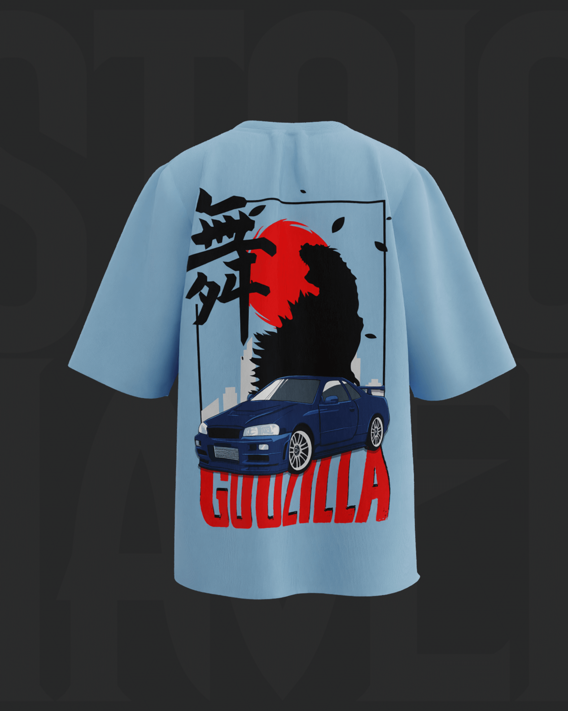  Streetwear-Inspired Godzilla Premium Oversized GTR Car T-shirt